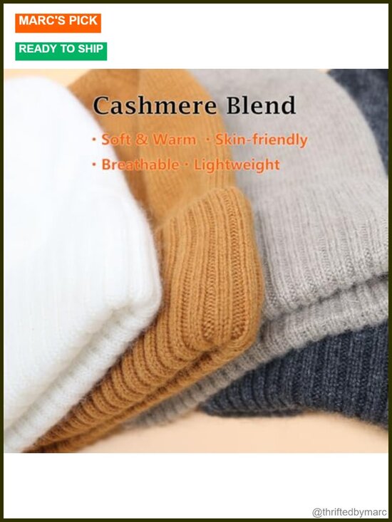Satin Lined Beanie Women Slouchy Knit Hat Cashmere Wool Blend Hair Friendly